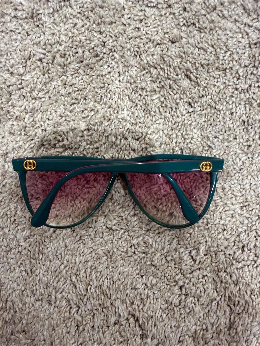 Gucci Green Frame with Red Brow Pink Lens Cat-Eye Sunglasses